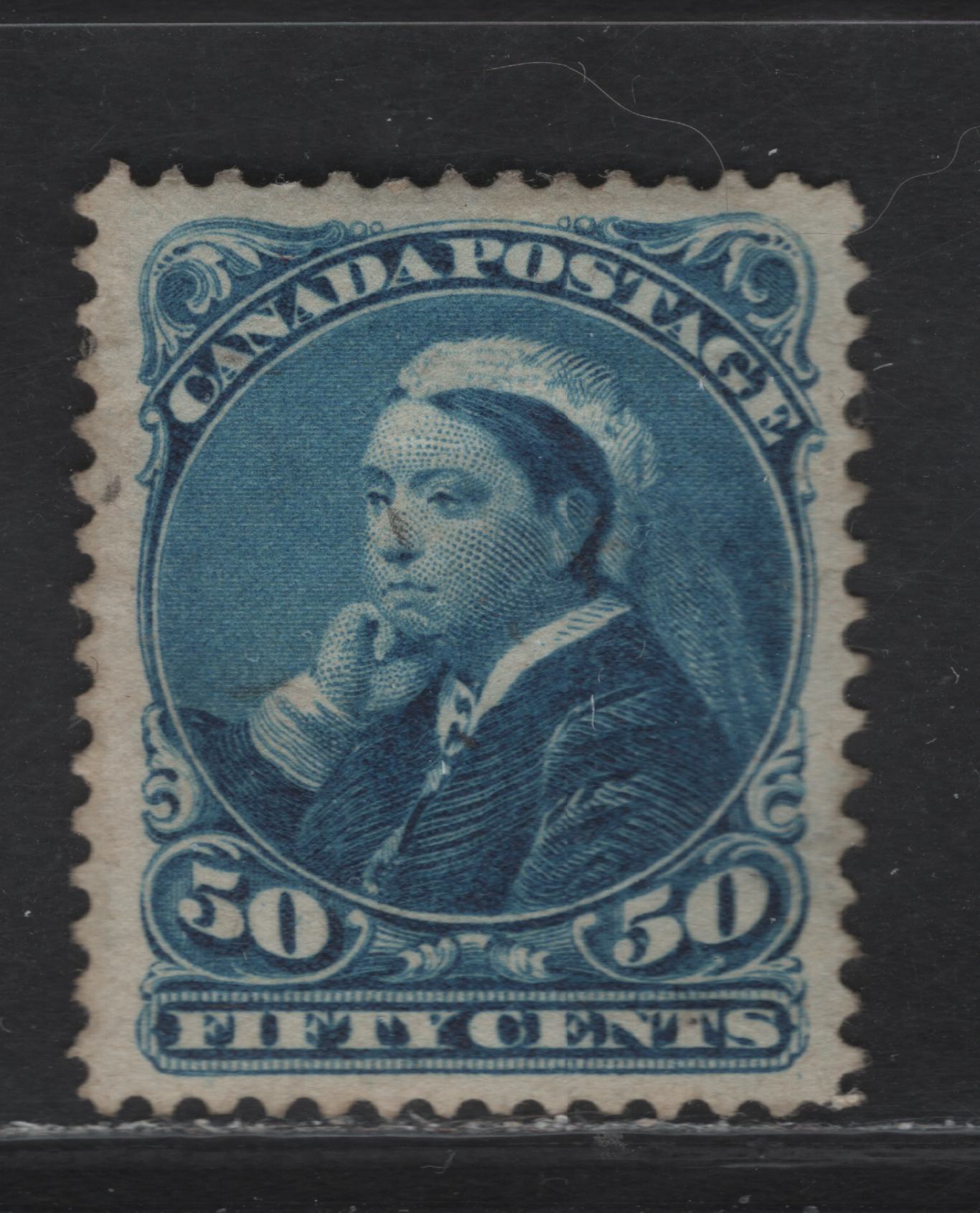 Lot 155 (C) Canada #47 50c Blue Queen Victoria, 1888-1897 Small Queen Issue, A Fine Used Single, Paper 2O-H, Perf 12.1x12, Two Tiny Splits In Right Margin, But Beautiful Stamp.