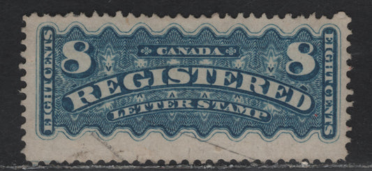 Lot 166 (C) Canada #F3 8c Dull Blue Registered, 1875-1896 Registration Issue, A Fine Used Single, Mid Montreal Printing, Paper MM-D, Perf 12, Beautiful Color & Face Free Cancel.