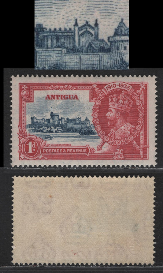 Lot 171 Antigua SG#91var 1d Dark Carmine & Deep Grayish Blue Windsor Castle, 1935 Silver Jubilee Issue, A VFNH Single, Small Kite In Sky Above Roof of Chapel, Unlisted In Gibbons