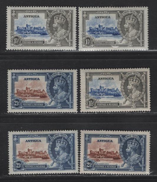 Lot 172 Antigua SG#92-93 1.5d - 2.5d Ultramarine & Gray - Brown & Deep Blue Windsor Castle, 1935 Silver Jubilee Issue, 5 F/VFOG Singles, Showing Different Frame/Vignette Shades