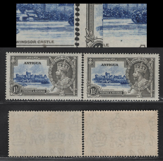 Lot 173 (C) Antigua SG#92 1.5d - 2.5d Ultramarine & Deep Gray Windsor Castle, 1935 Silver Jubilee Issue, 2 VFNH Singles Two Unlisted & Possibly Constant Plate Flaws, ,