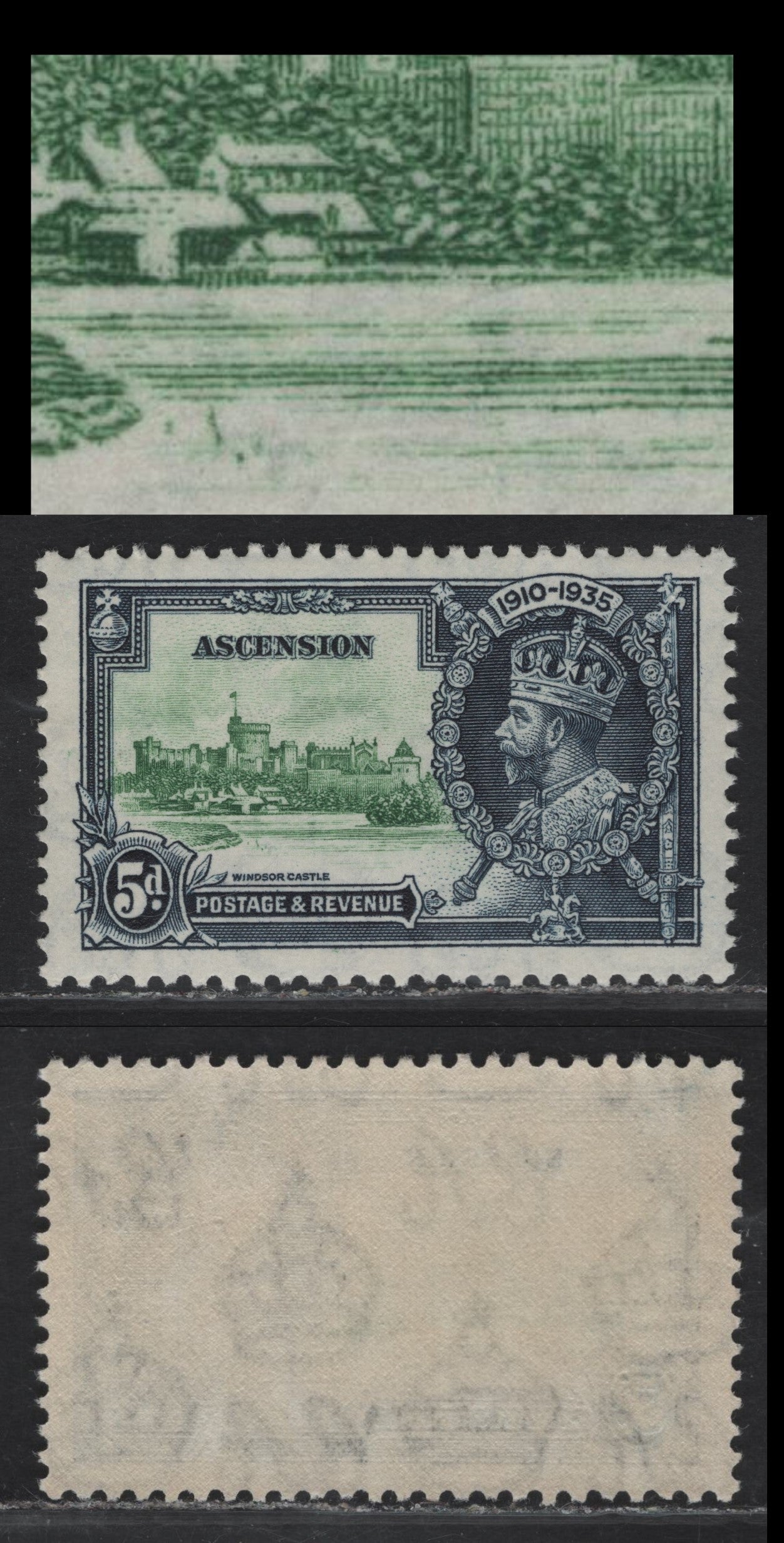 Lot 188 Ascension SG#33k 5d Green & Indigo Windsor Castle, 1935 Silver Jubilee Issue, A VFNH Single, Kite & Vertical Log Variety, One Of The Key Constant Varieties Of The Waterlow Printings