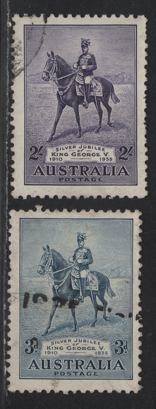 Lot 190 (C) Australia SG#157-158 3d - 2/- Blue - Bright Violet King George V On Anzac, 1935 Silver Jubilee Issue, 2 Fine Used Singles