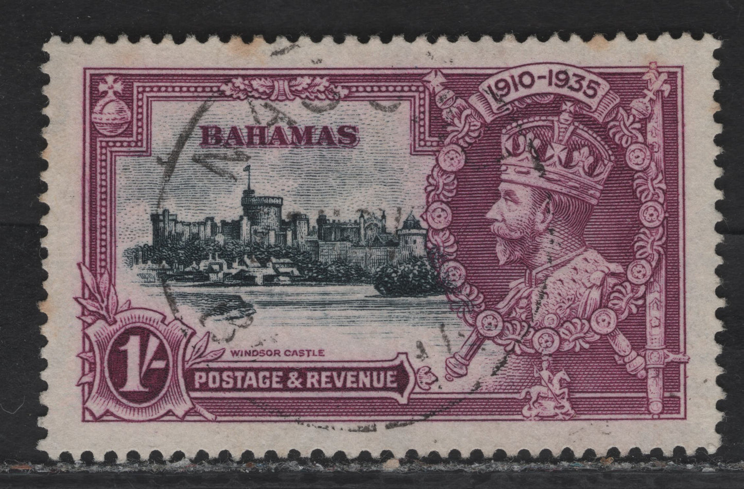 Lot 191 Bahamas SG#144 1/- Slate & Purple Windsor Castle, 1935 Silver Jubilee Issue, A Very Fine Used Single