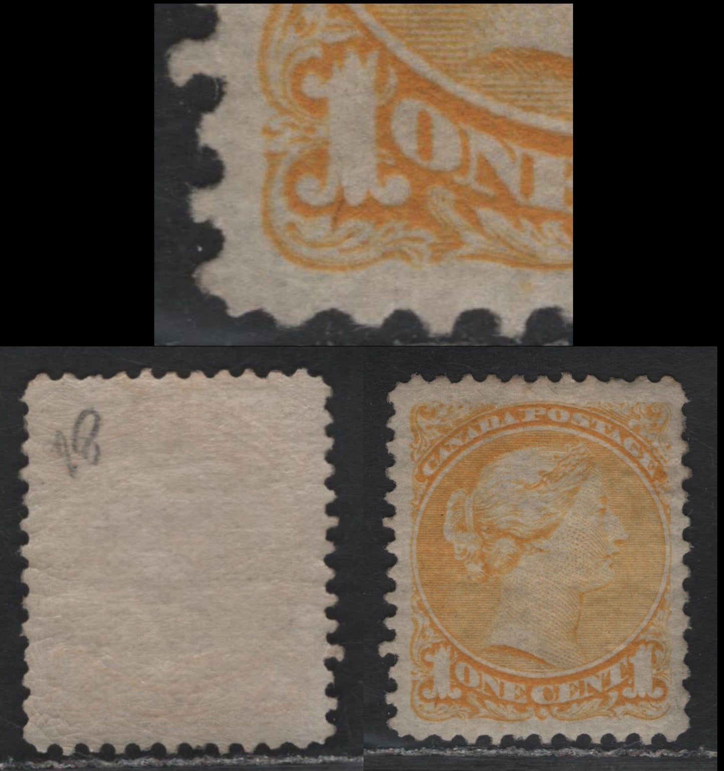 Lot 19 (C) Canada #35ivar 1c Pale Dull Yellow, 1870-1893 Small Queen Issue, A Very Fine Unused Single, Mid Montreal Printing, Paper MM-U, Perf 12.1, Without Pos. Dot, Showing Heavy Arc Like Flaw In The Base Of Left 1, Regummed To Appear NH.