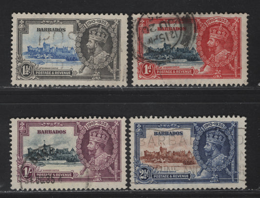 Lot 204 (C) Barbados SG#241-244 1d - 1/- Deep Blue & Scarlet - Slate & Purple Windsor Castle, 1935 Silver Jubilee Issue, 4 Fine Used Singles