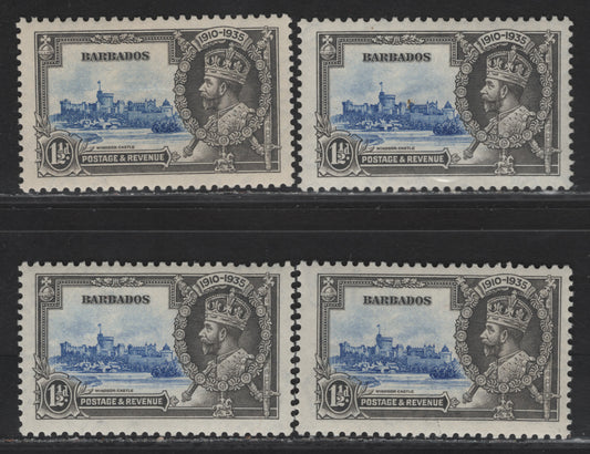 Lot 207 Barbados SG#242 1.5d Ultramarine & Gray Windsor Castle, 1935 Silver Jubilee Issue, 4 FNH/VFOG Singles, Each Showing A Slighty Different Shade Of The Ultramarine Center