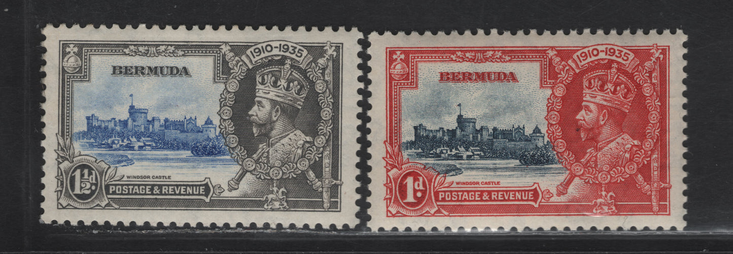 Lot 235 Bermuda SG#94-95 1d - 2d Deep Gray Blue & Scarlet - Ultramarine & Gray Windsor Castle, 1935 Silver Jubilee Issue, 2 VFNH Singles