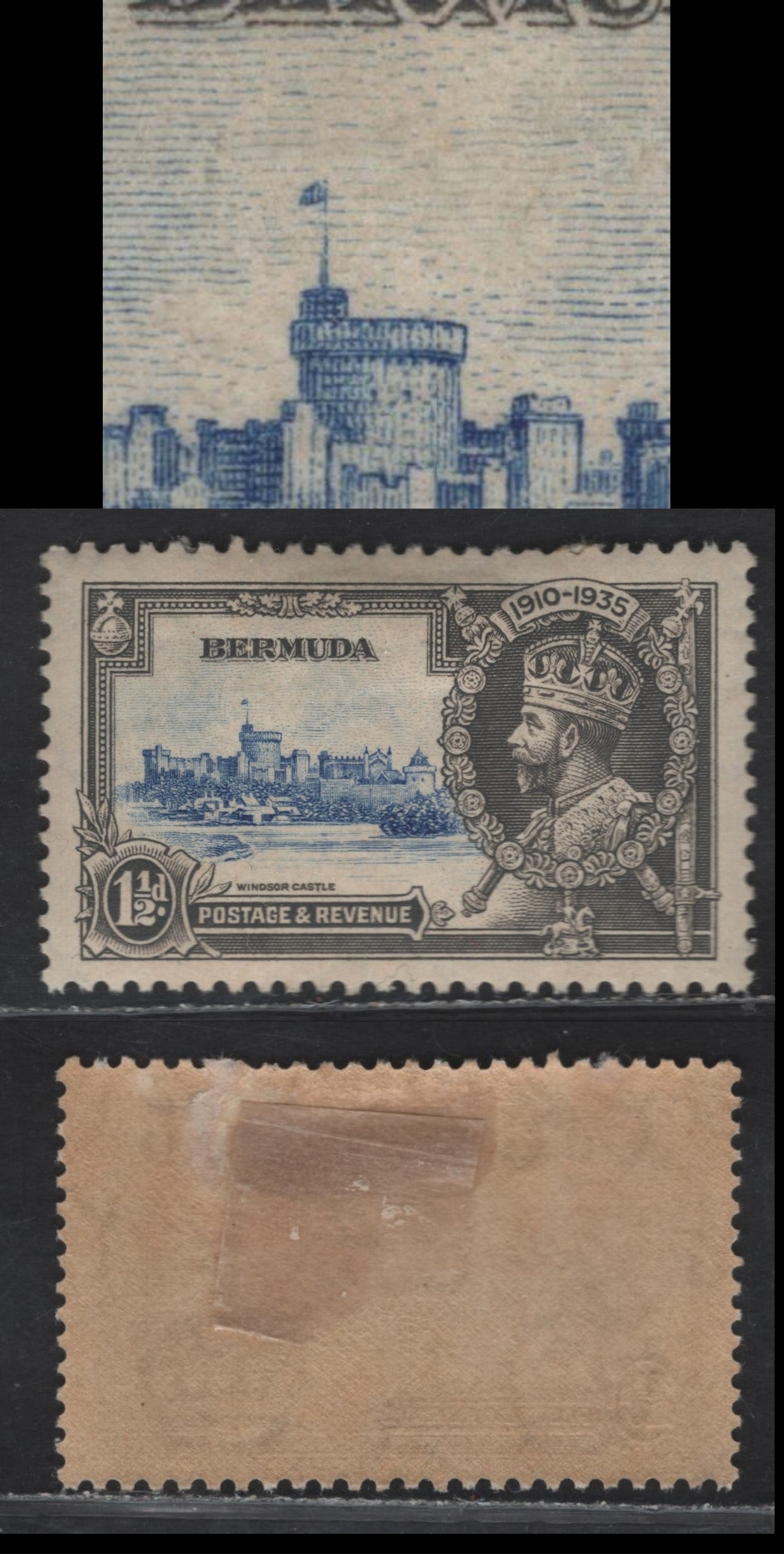 Lot 245 (C) Bermuda SG#95var 1.5d Dull Ultramarine & Gray Windsor Castle, 1935 Silver Jubilee Issue, A VFOG Single, Broken Flagstaff