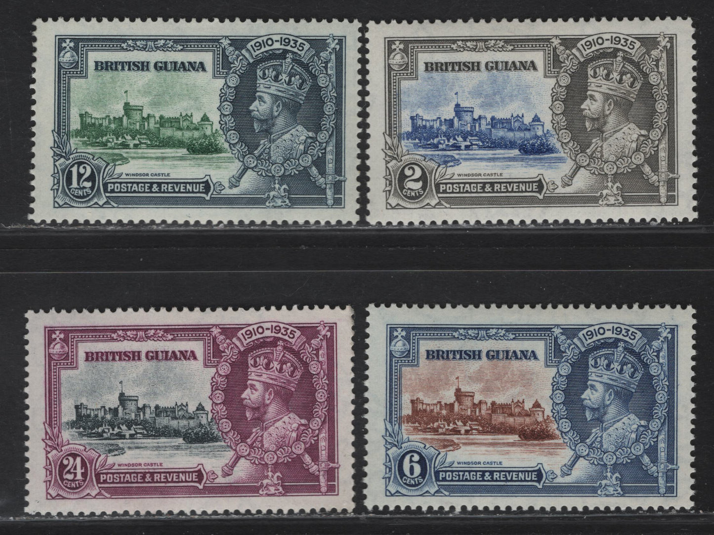 Lot 252 British Guiana SG#301-304 2c - 24c Ultramarine & Gray - Slate & Bright Purple Windsor Castle, 1935 Silver Jubilee Issue, 4 VFOG Singles