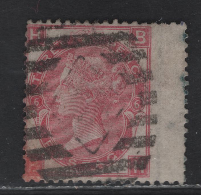 Lot 285 Great Britain SG#103 3d - 6d Rose Queen Victoria, 1867-1880 Surface Printed Issue, A Good Used Single, Large White Letters, Spray of Rose Wmk, Several Shortish Perfs But Cancel Leaves Profile Clear, Wing Margin Example.