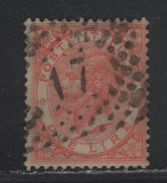 Lot 299 Italy SC#33 2l Vermillion Victor Emmanuel II, 1863-1877 King Victor Emmanuel II Issue, A Fine Used Single