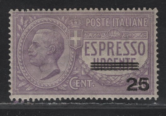 Lot 307 Italy SC#E9 25c on 40c Violet Victor Emmanuel III, 1917 Surcharged Special Delivery Issue, A VGOG Single, Corner Gum Crease At UL That Is Just Visible
