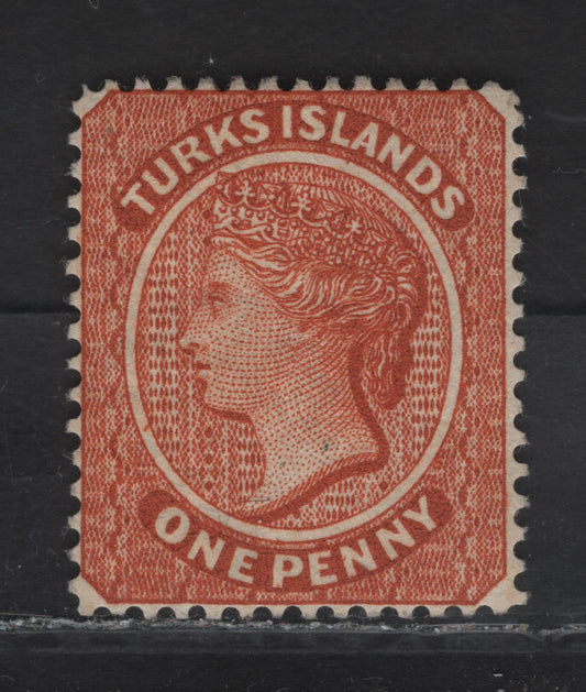 Lot 310 Turks Island SG#55 1d Orange Brown Queen Victoria, 1882-1885 Courbould Heads Issue, A FOG Single, Crown CA Wmk, Beautifully Centered Issue