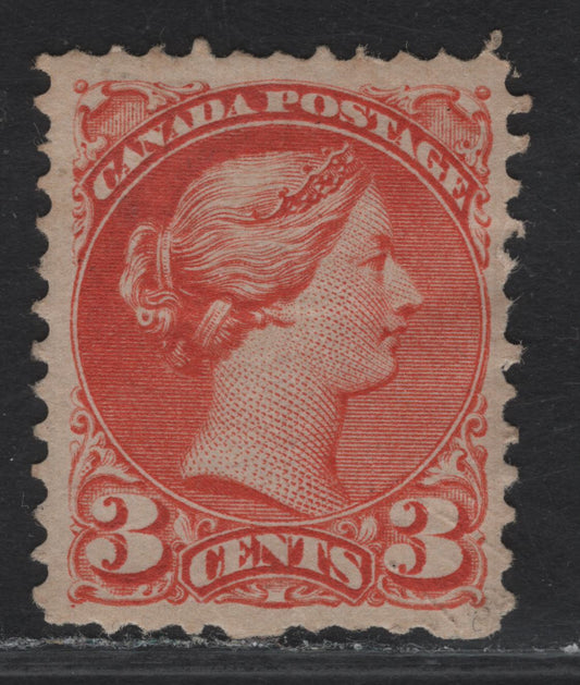Lot 54 (C) Canada #37 3c Orange Red Queen Victoria, 1870-1893 Small Queen Issue, A Fine Used Single, Mid Montreal Printing, Paper MM-I, Perf 12.