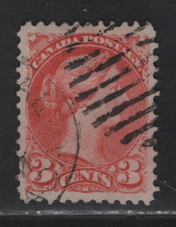 Lot 59 (C) Canada #41i 3c Deep Rose Carmine Queen Victoria, 1888-1897 Small Queen Issue, A Very Fine Used Single, Montreal Gazette Printing, Paper MG-I, Perf 12.