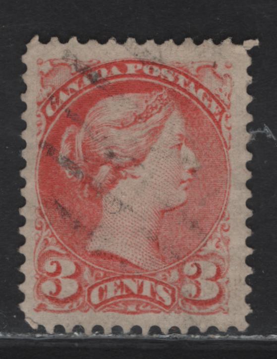 Lot 60 (C) Canada #41var 3c Orange Red Queen Victoria, 1888-1897 Small Queen Issue, A Very Fine Used Single, Montreal Gazette Printing, Paper MG-H, Perf 12x12.25.
