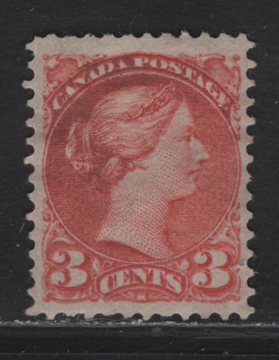 Lot 61 (C) Canada #41var 3c Aniline Vermillion Queen Victoria, 1888-1897 Small Queen Issue, A VFOG Single, Montreal Gazette Printing, Paper MM-A, Perf 12x12.25.