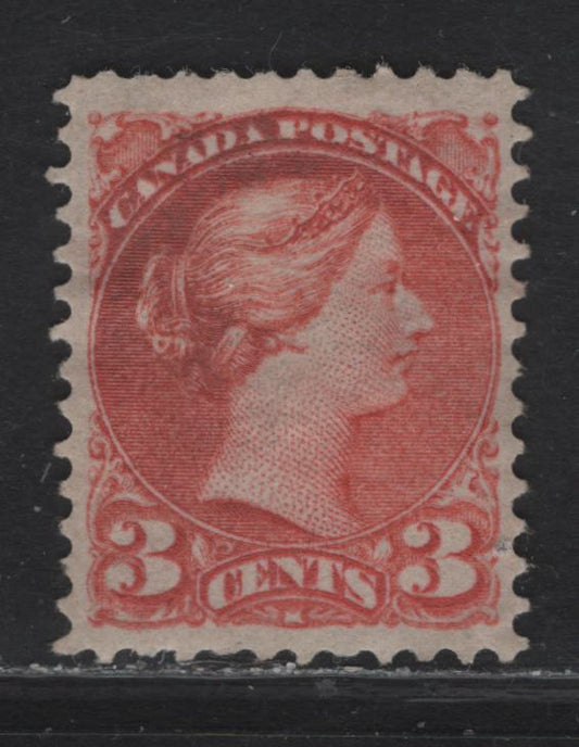Lot 61 (C) Canada #41var 3c Aniline Vermillion Queen Victoria, 1888-1897 Small Queen Issue, A VFOG Single, Montreal Gazette Printing, Paper MM-A, Perf 12x12.25.