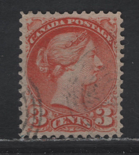 Lot 66 (C) Canada #41var 3c Dull Red Orange Queen Victoria, 1888-1897 Small Queen Issue, A Very Fine Used Single, Montreal Gazette Printing, Paper 2O-A, Perf 12x12.25, Without Positon or Medallion Dots.