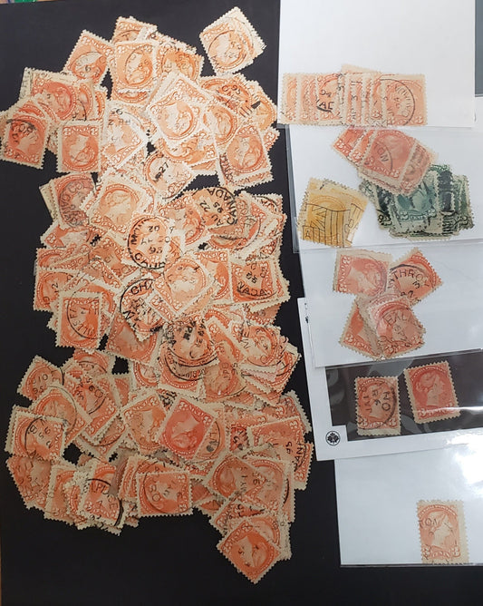 Lot 88 (C) Canada #41 3c Orange Vermillion Queen Victoria, 1888-1897 Small Queen Issue, 200-250 Very Good/Fine Used Singles, Different Dates & Papers, Should Be Perf 12, But Some Variations Should Be Present