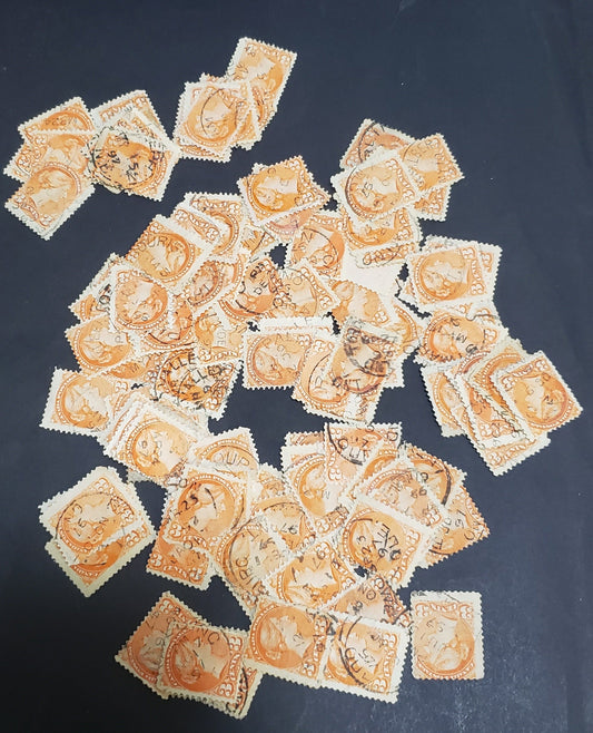 Lot 97 (C) Canada #41 3c Vermillion Queen Victoria, 1888-1897 Small Queen Issue, 75-100 Very Good Used Singles, Late Second Ottawa Printings, With 1897 Dates, All Different, Unchecked For Perfs.