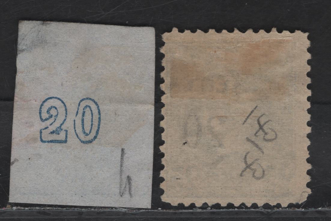Lot 10A Greece SC#20b, 140 2ol - 2ol on 25l Dark Blue on Bluish - Dull Blue Hermes Head, 1862-1900 Large Hermes Head - Surcharged Small Hermes Head Issues, 2 Good - Fine Used Singles