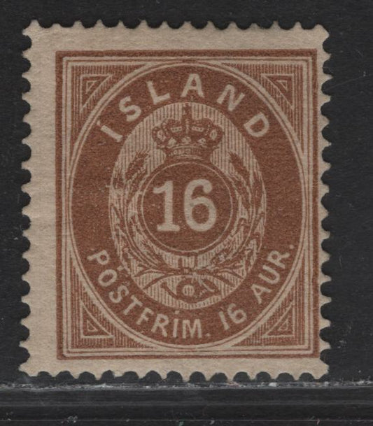 Lot 11 Iceland SC#12 16a Brown Numeral, 1876 Numeral Issue, A FOG Single, Perf 14x13.5, Only Part Gum