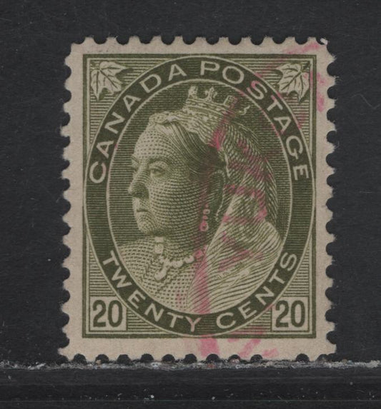 Lot 172 (C) Canada #84 20c Olive Green Queen Victoria, 1898-1902 Numeral Issue, A Very Fine Used Single, Paper ABN-A, Perf 11.9, Only 540,000 Of These Were Issued.