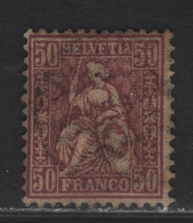Lot 27 Switzerland SC#59 50c Violet Seated Helvetia, 1867-1878 Seated Helvetia Issue, A Fine Used Single
