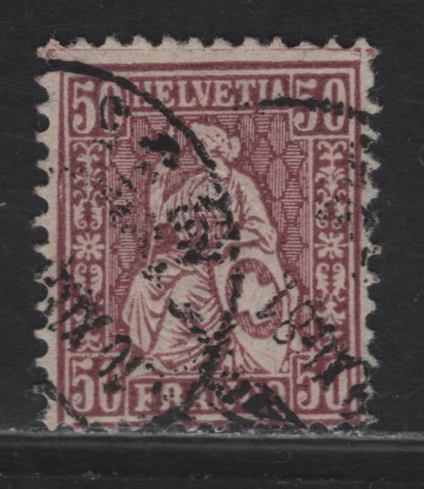 Lot 28 Switzerland SG#67 50c Deep Violet Seated Helvetia, 1881 Seated Helvetia Issue, A Fine Used Single, Granite Paper, Cancel Looks Genuine