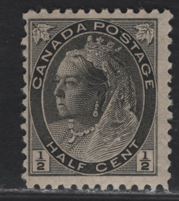 Lot 341 Canada #74 1/2c Black Queen Victoria, 1898-1902 Numeral Issue, A VFOG Single, Paper ABN-EE, Perf 11.9x12
