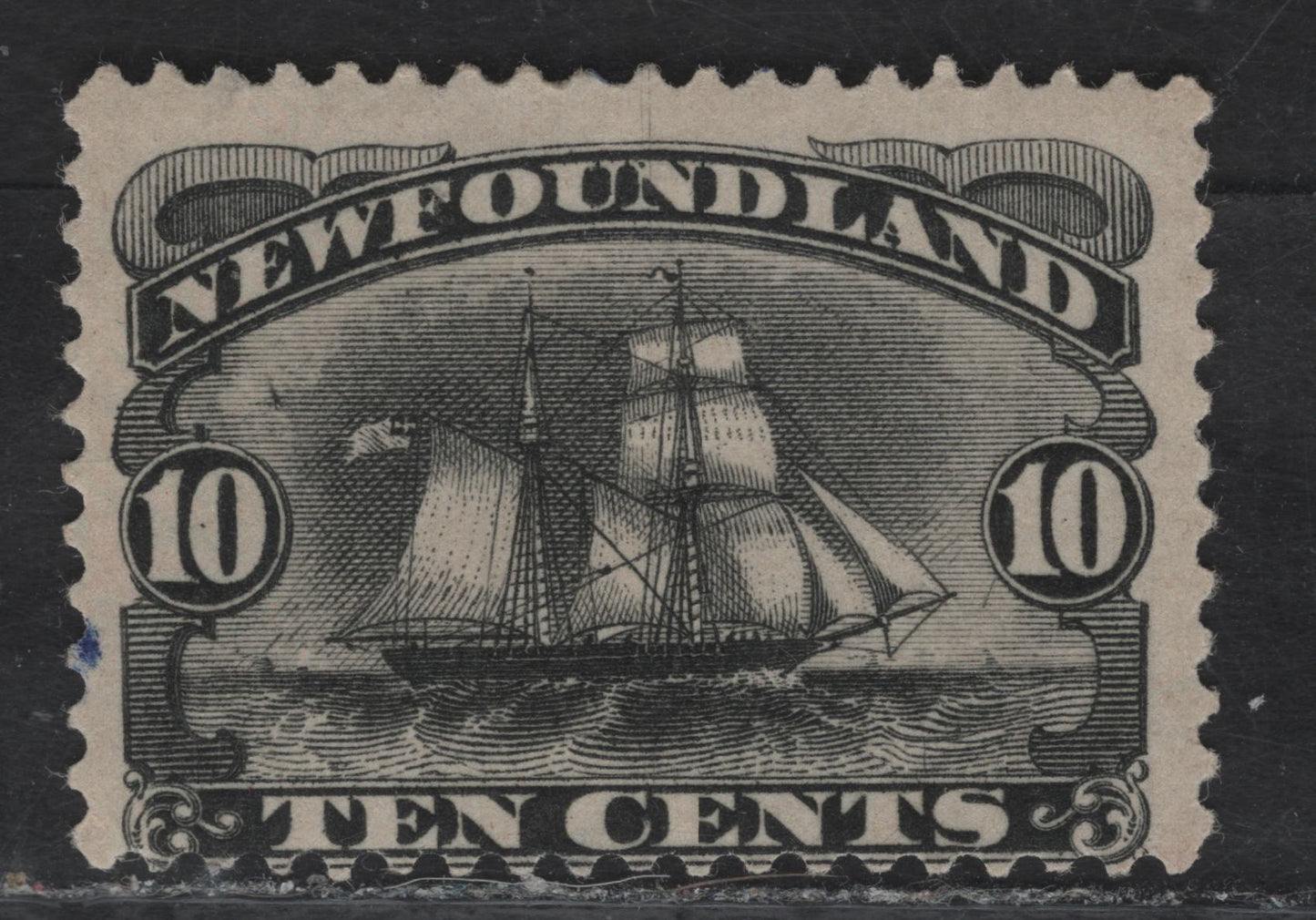 Lot 47 Newfoundland #59 10c Black Schooner, 1887-1898 Cents Issue, A GOG Single, Cents-NN Paper, Perf 12.25