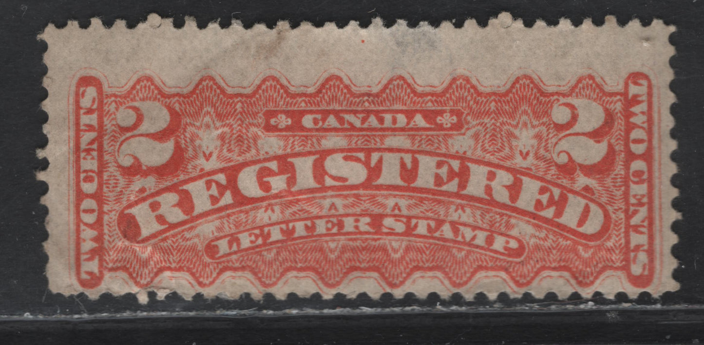 Lot 57 Canada #F1i 2c Dull Orange Red Registered, 1875-1896 Registered Issue, A Fair OG Single, Late Montreal Printing, Paper LM-O, Full Gum, But Several Wrinkles & Creases In The Lower Left Corner, And A Hinge Thin.