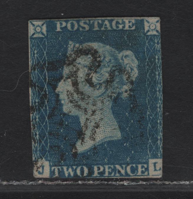 Lot 6 Great Britain SG#5 2d Blue Queen Victoria, 1840-1841 Line Engraved Queen Victoria Issue, A Good Used Single, 2013 Weiss Certificate, 1 Margin at Top, 1/2 Margin To Just Touching At Left & Bottom, Just In On Right Side.