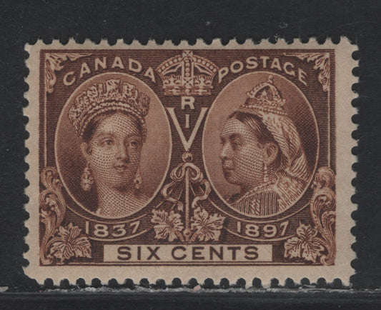 Lot 78 (C) Canada #55 6c Deep Yellow Brown Queen Victoria, 1897 Diamond Jubilee Issue, A FNH Single, Paper ABN-W, Perf 11.9, Gum Is NH, But There is A Natural Fibre That Got Stuck In The Gum During Gumming.