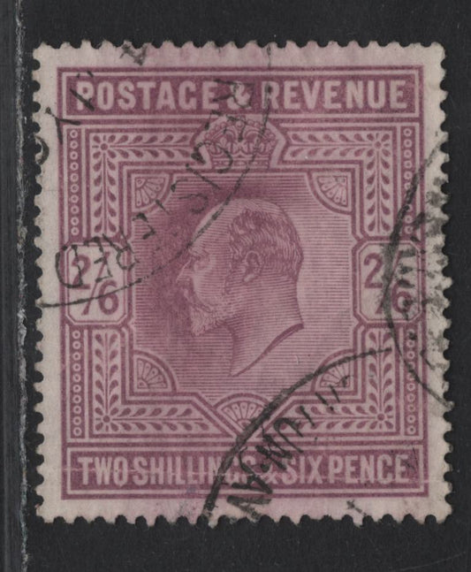 Lot 8 Great Britain SG#262 2/6 Dull Purple King Edward VII, 1902-1910 King Edward VII Issue, A Very Good Used Single, Chalky Paper, Well Centered, Nice Color & Light Cancels, Heavy Horizontal Crease Through The Value.