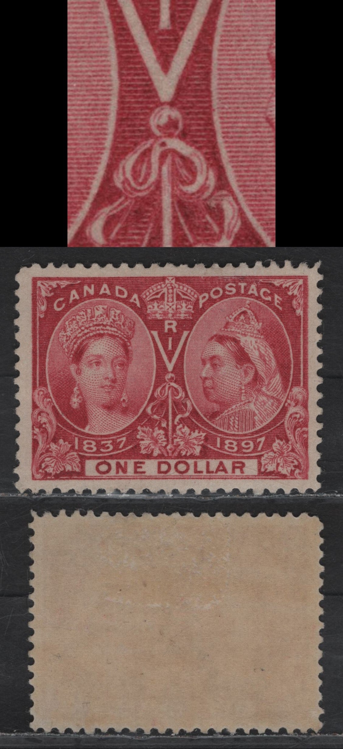 Lot 91 (C) Canada #61 $1 Lake Queen Victoria, 1897 Diamond Jubilee Issue, A VFOG Single, Paper ABN-W, Perf 12, Showing Dot In Central Ribbon.