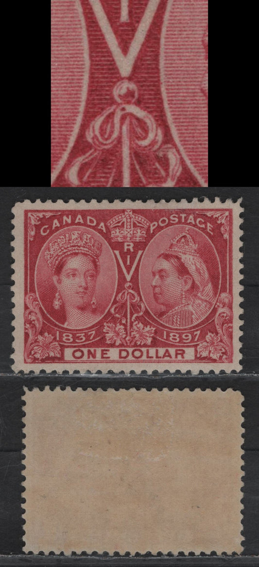 Lot 91 (C) Canada #61 $1 Lake Queen Victoria, 1897 Diamond Jubilee Issue, A VFOG Single, Paper ABN-W, Perf 12, Showing Dot In Central Ribbon.