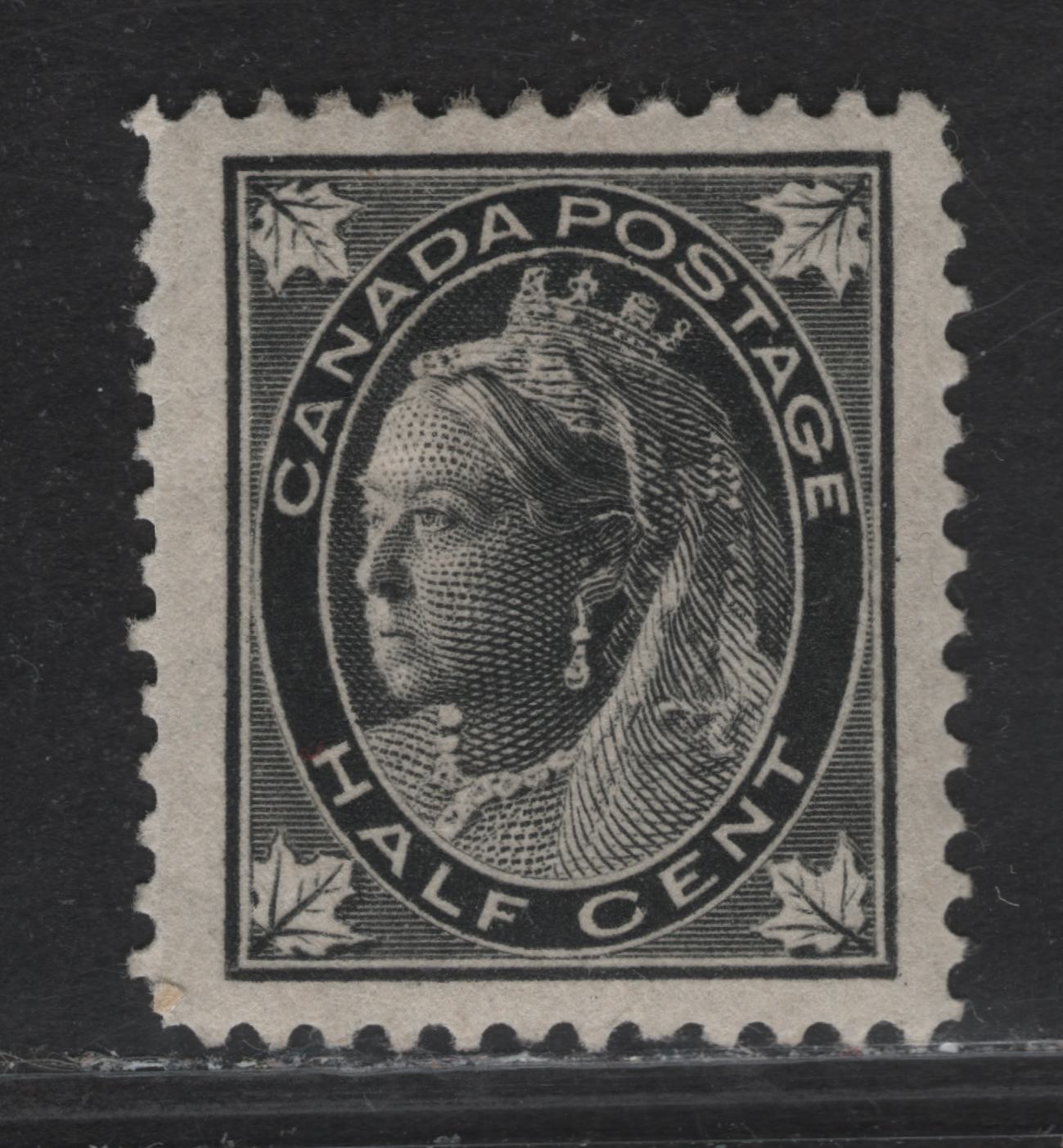 Lot 93 Canada #66 1/2c Jet Black Queen Victoria, 1897-1898 Maple Leaf Issue, A VFOG Single, Paper ABN-X, Perf 12, Design Size 17x21mm.