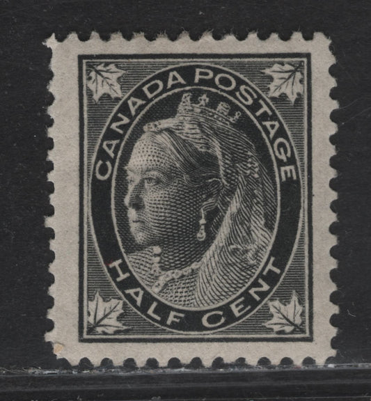Lot 93 Canada #66 1/2c Jet Black Queen Victoria, 1897-1898 Maple Leaf Issue, A VFOG Single, Paper ABN-X, Perf 12, Design Size 17x21mm.