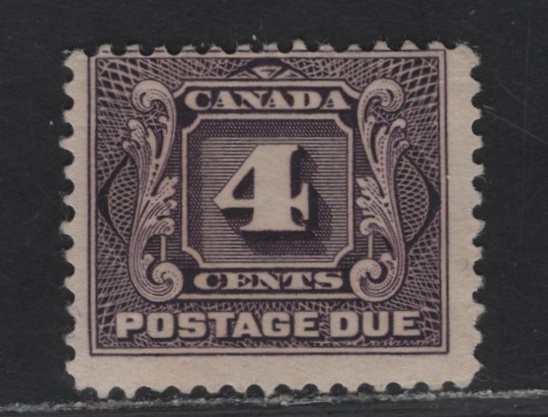 Lot 100 Canada #J3 4c Deep Rose Lilac Numeral, 1906-1928 First Postage Dues, A VGOG Single, Dry Printing, Paper ABN-KKK, Perf 12, Shallow Thin In Right Margin.
