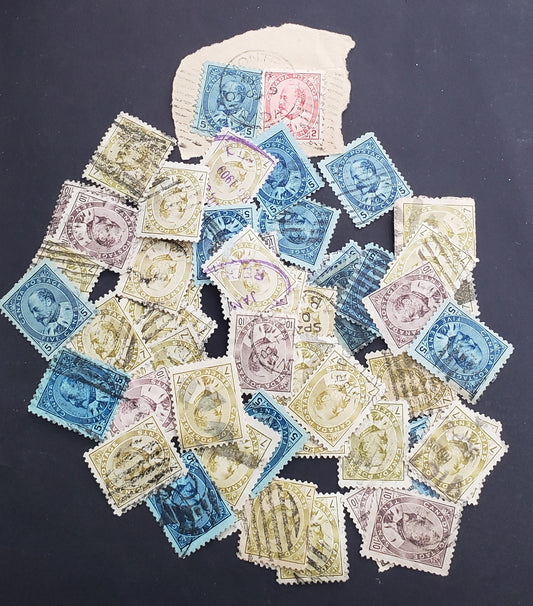 Lot 108 Canada #91-93, 95 5c - 50c Blue - Purple King Edward VII, 1903-1908 King Edward VII Issue, 53 Ungraded Used Singles, Unchecked As to Paper Types, Shades, Perfs & Re-Entries