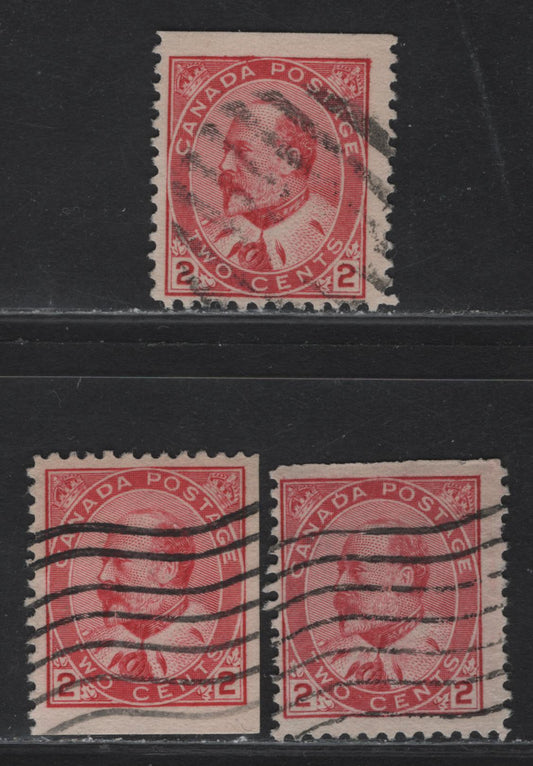 Lot 110 Canada #90bs 2c Pale Carmine Red King Edward VII, 1903-1908 King Edward VII Issue, 3 Very Good/Fine Used Singles, Papers ABN-VV, ABN-ZZ & ABN-BBB, Perf 12
