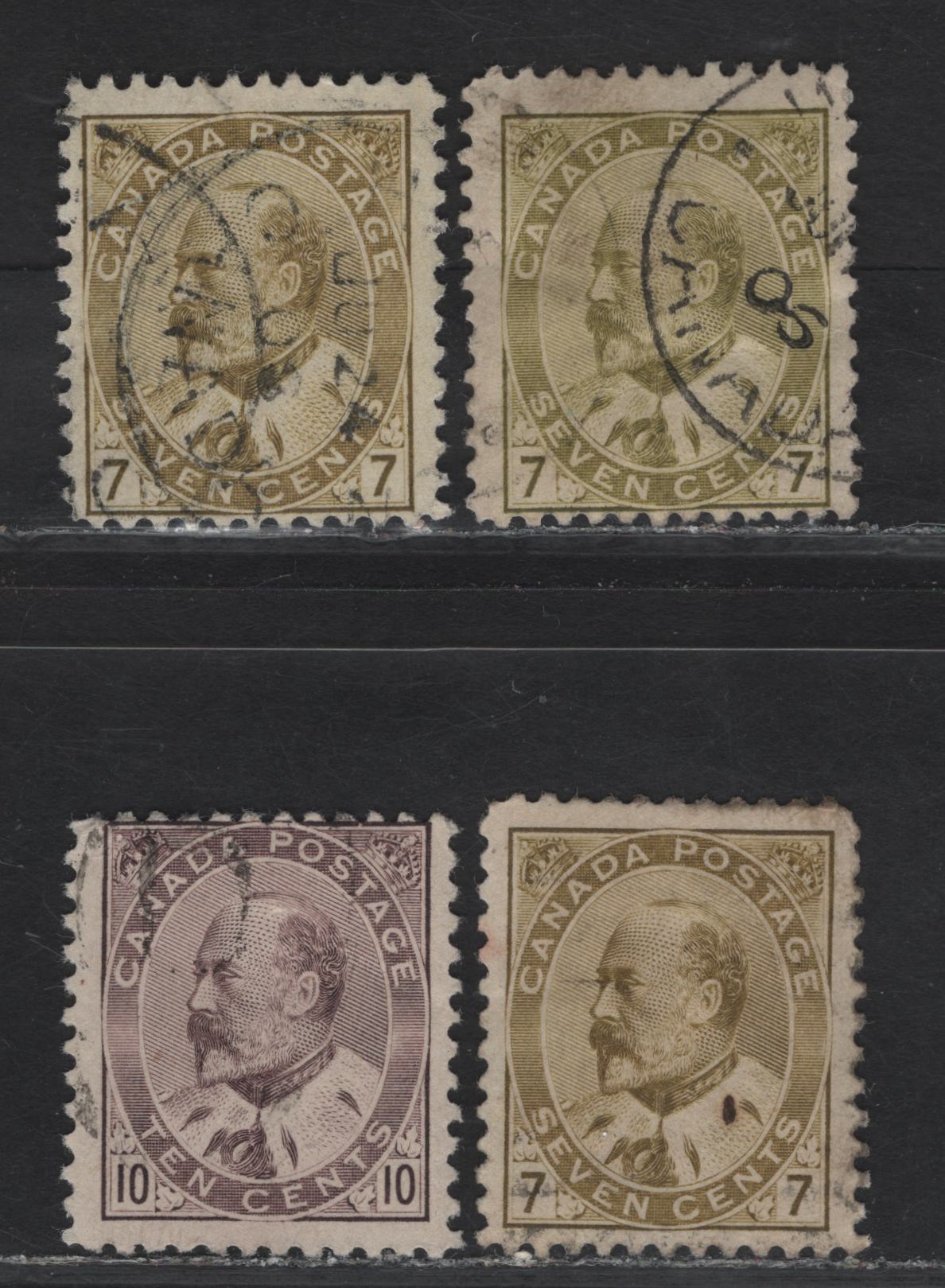 Lot 113 Canada #92, 92i, 93 7c - 10c Olive Bistre - Brown Lilac King Edward VII, 1903-1908 King Edward VII Issue, 4 Fine Used Singles, Papers ABN-A & ABN-B, Perfs 12 & 12x11.9