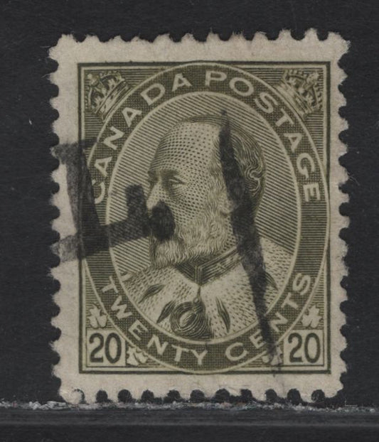 Lot 114 (C) Canada #94 20c Olive Green King Edward VII, 1903-1908 King Edward VII Issue, A Fine Used Single, Paper ABN-B, Perf 12