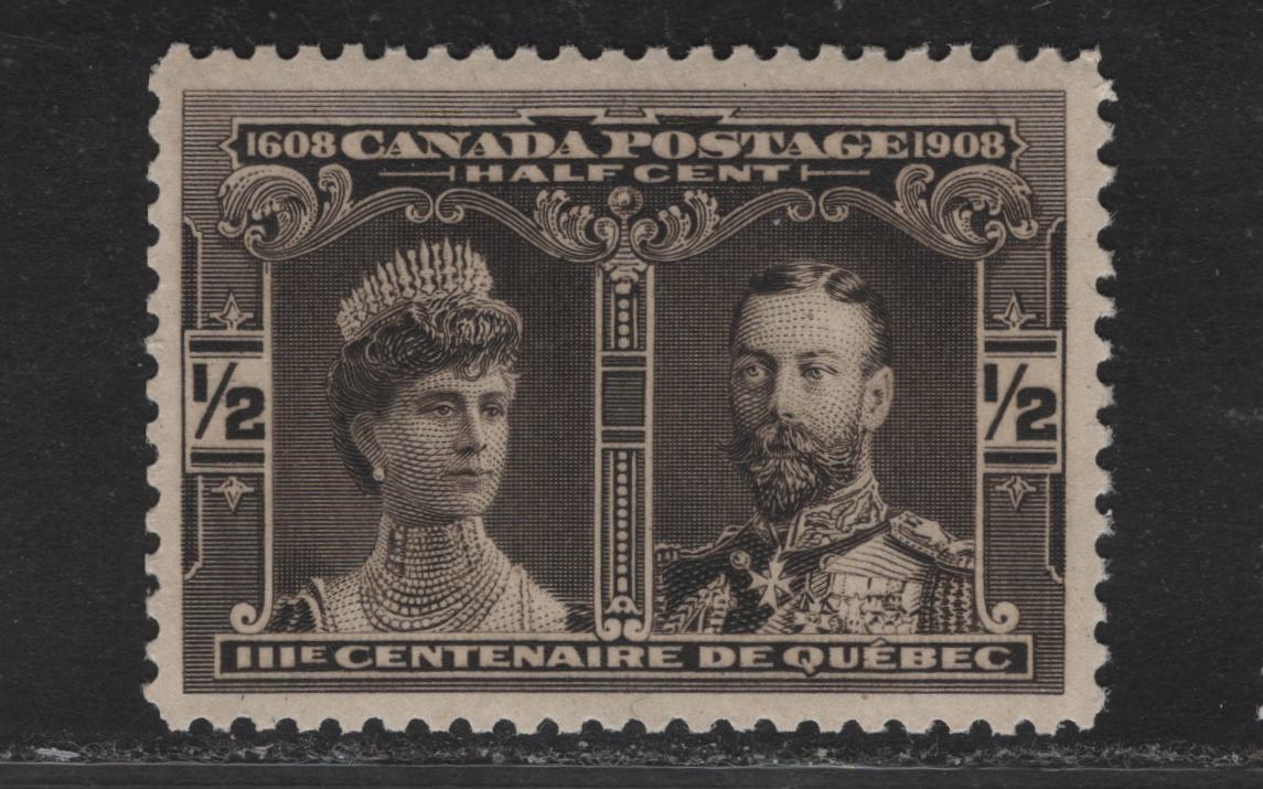 Lot 116 (C) Canada #96 1/2c Deep Black Brown Prince & Princess of Wales, 1908 Quebec Tercentenary Issue, A VFOG Single, Paper ABN-A, Perf 11.9