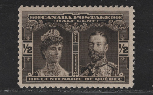Lot 116 (C) Canada #96 1/2c Deep Black Brown Prince & Princess of Wales, 1908 Quebec Tercentenary Issue, A VFOG Single, Paper ABN-A, Perf 11.9