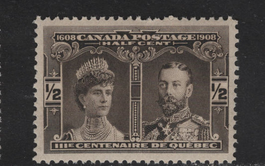 Lot 117 (C) Canada #96 1/2c Black Brown Prince & Princess of Wales, 1908 Quebec Tercentenary Issue, A VFNH Single, Paper ABN-B, Perf 12x12.1