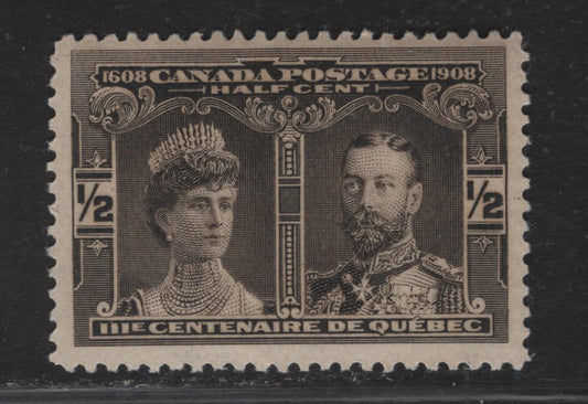 Canada #96 1/2c Deep Black Brown Prince & Princess of Wales, 1908 Quebec Tercentenary Issue, A VFNH Single, Paper ABN-B, Perf 12